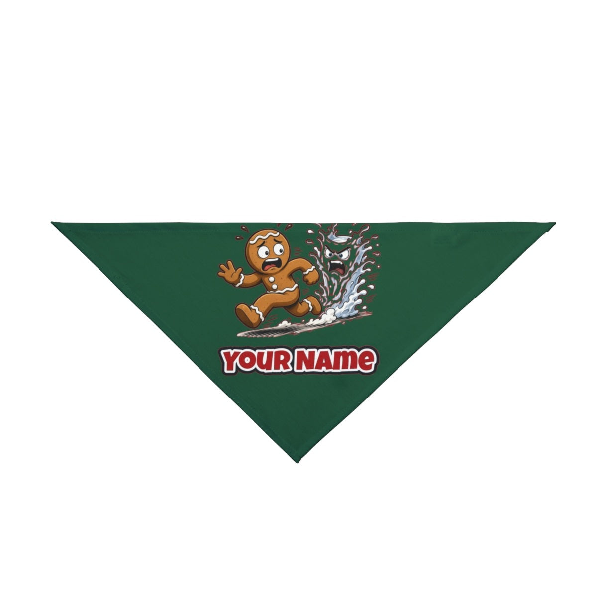 Run, Gingerbread, Run personalised Christmas pet bandana in green, tie-on style