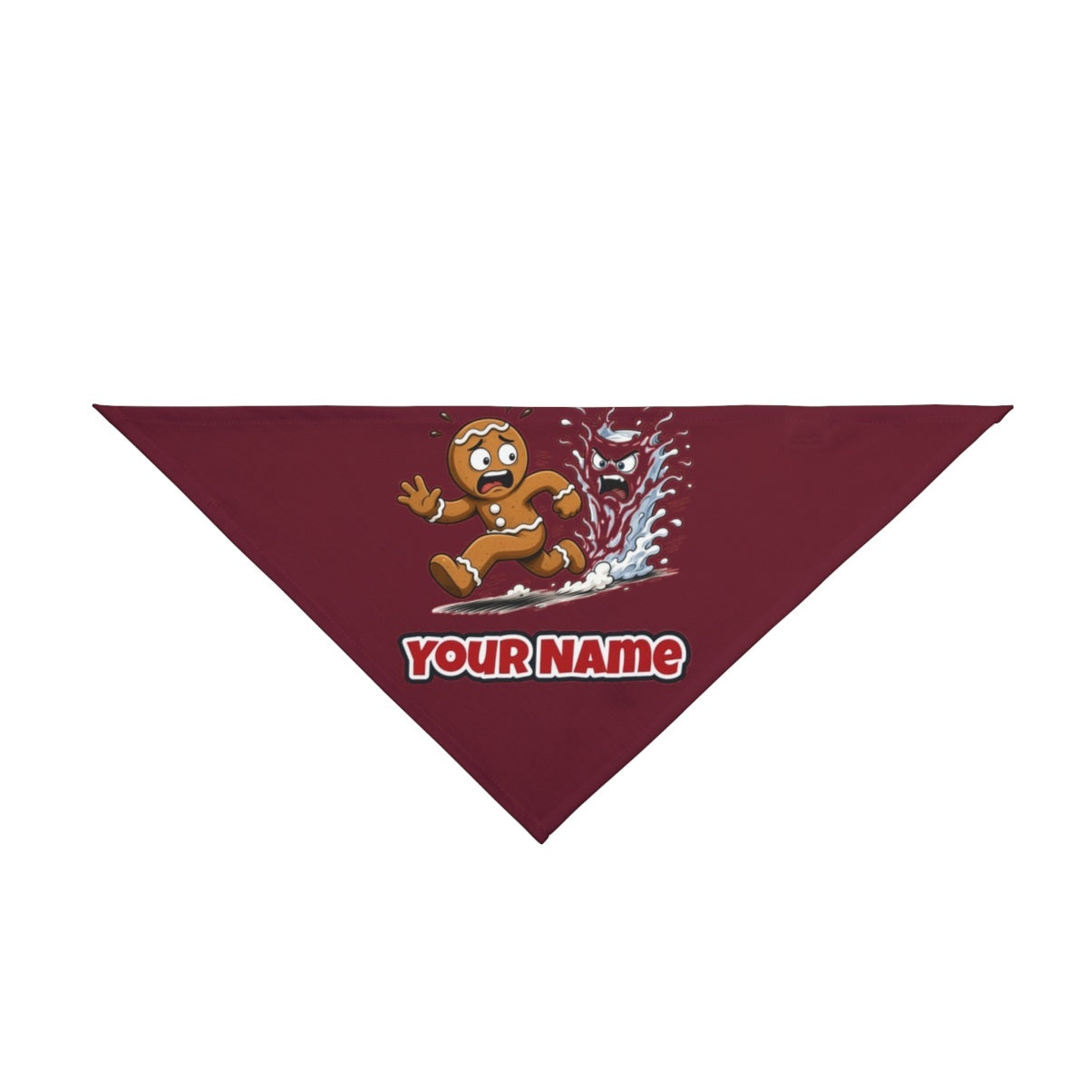 Run, Gingerbread, Run personalised Christmas pet bandana in maroon, tie-on style