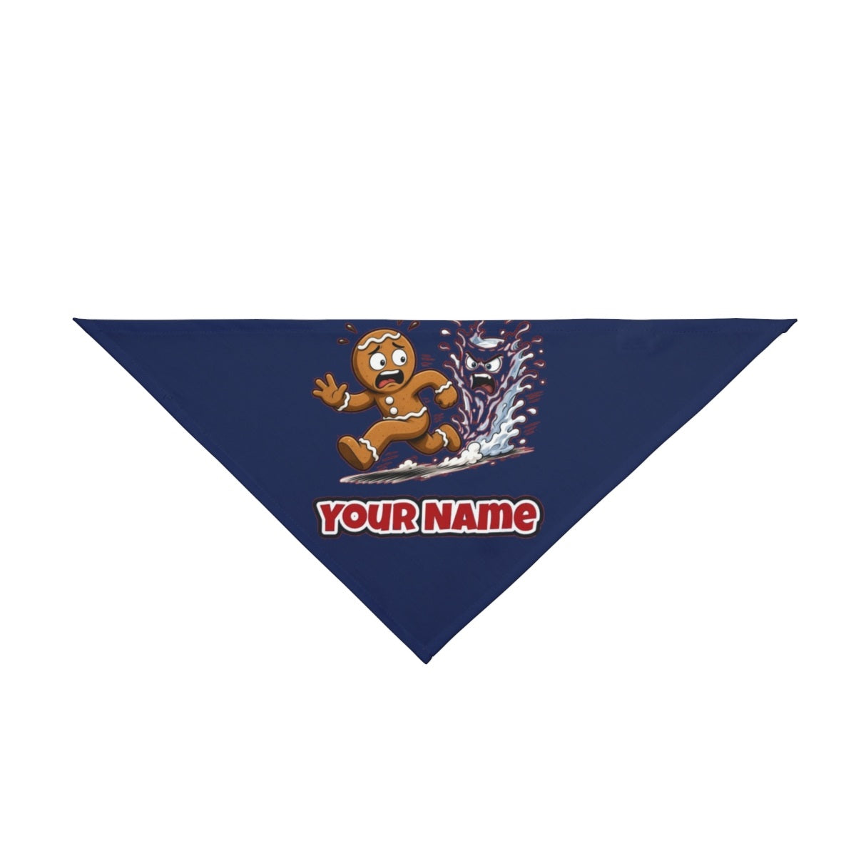 Run, Gingerbread, Run personalised Christmas pet bandana in navy, tie-on style