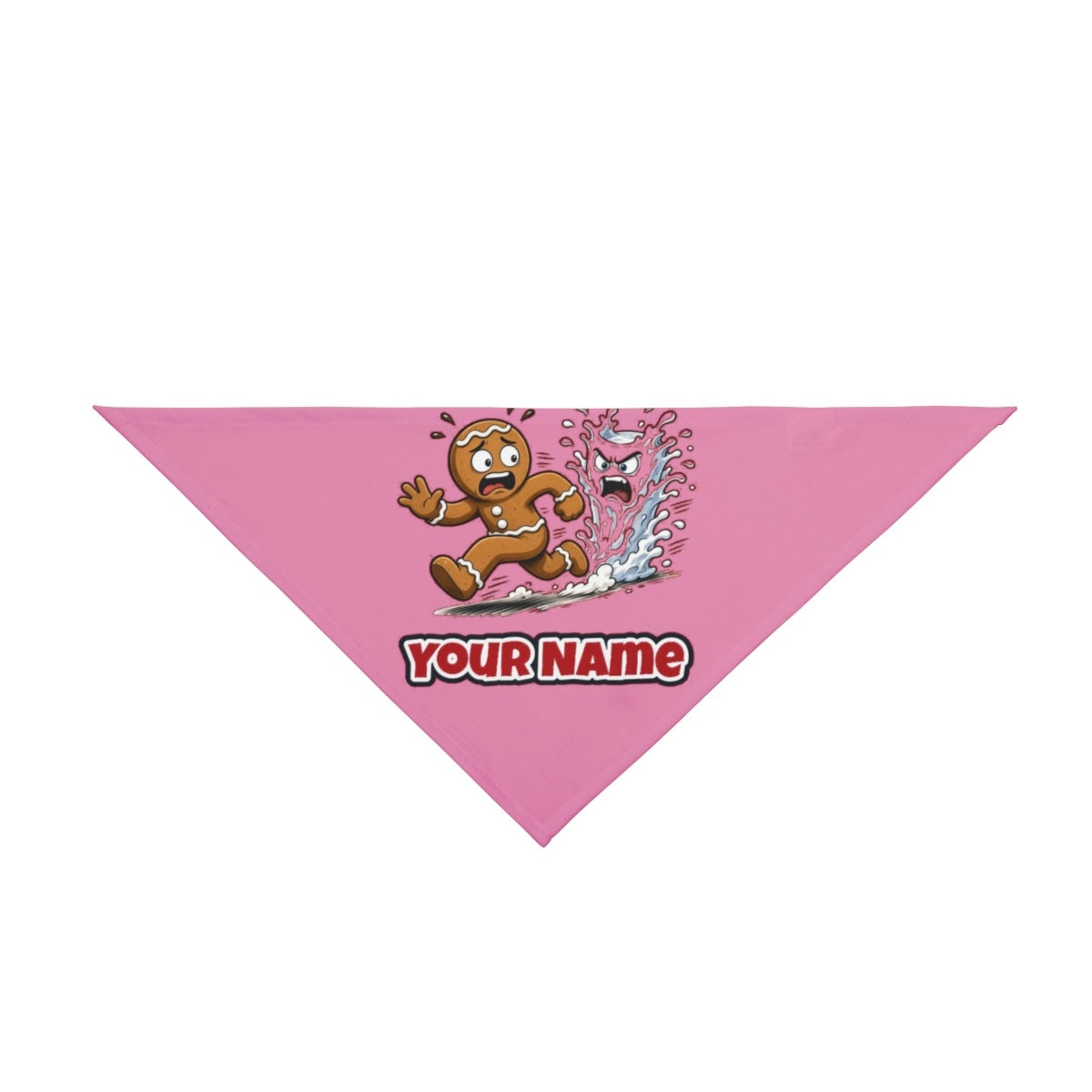 Run, Gingerbread, Run personalised Christmas pet bandana in pink, tie-on style