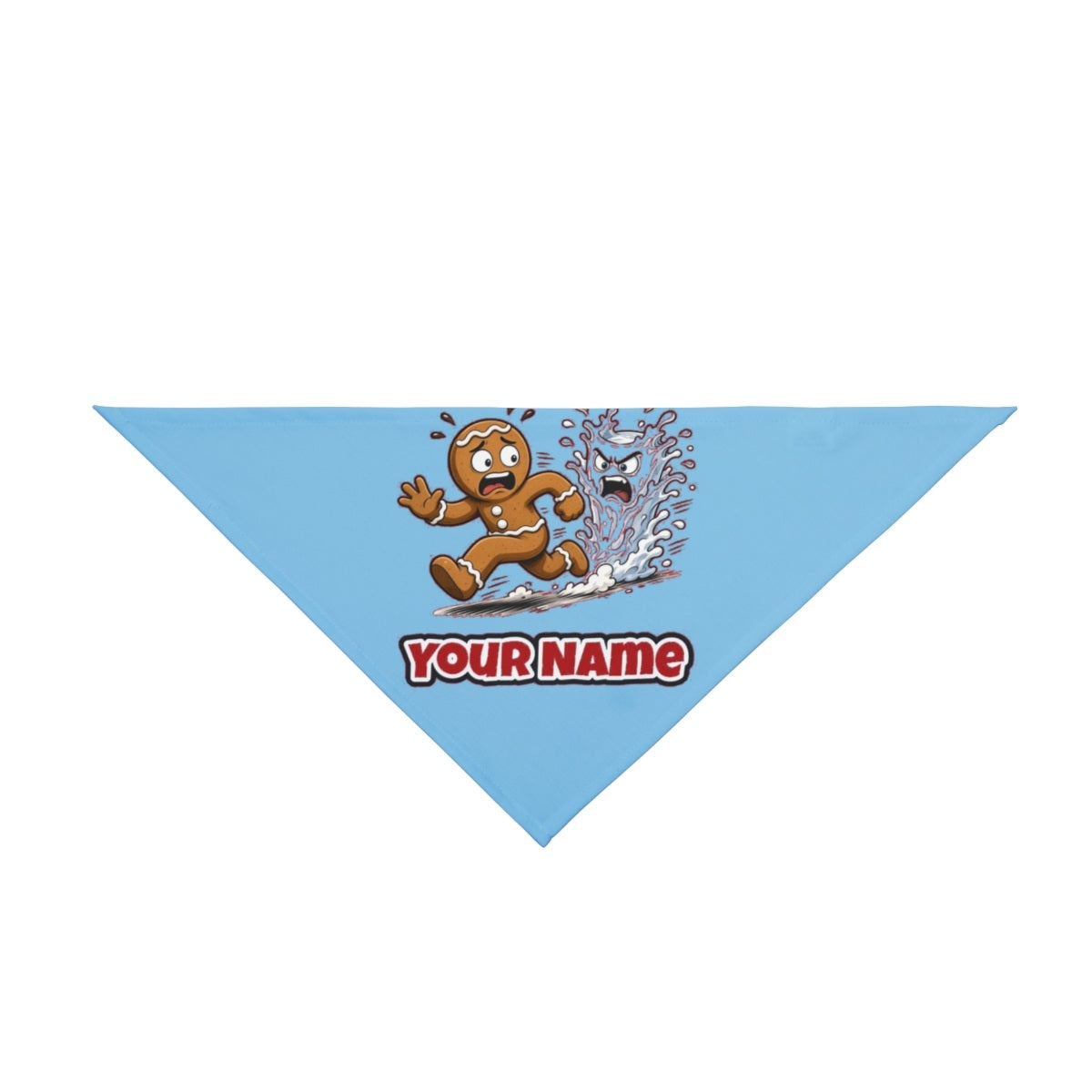 Run, Gingerbread, Run personalised Christmas pet bandana in sky blue, tie-on style