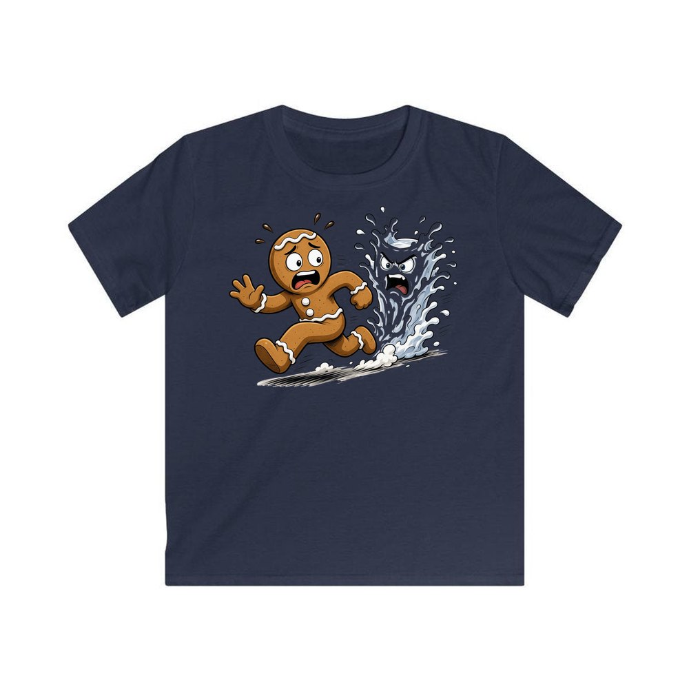 Run, Gingerbread, Run personalised kids Christmas tee in navy