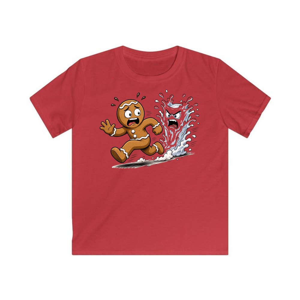 Run, Gingerbread, Run personalised kids Christmas tee in red