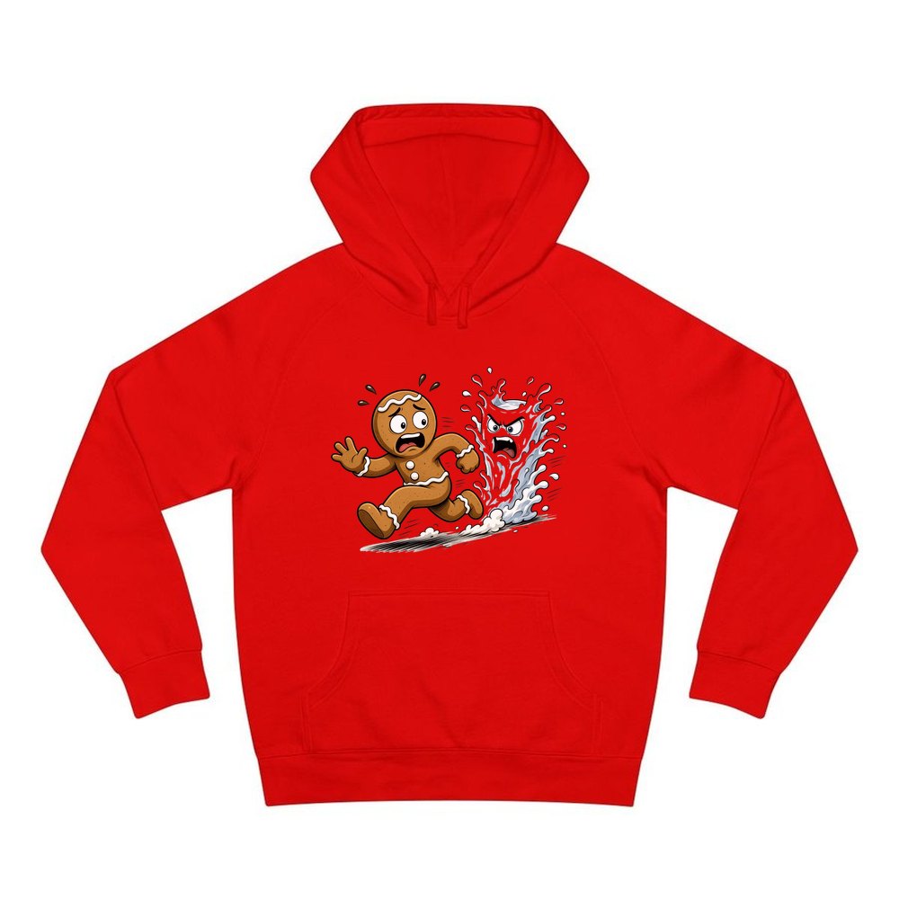 Run, Gingerbread, Run personalised Christmas hoodie in red