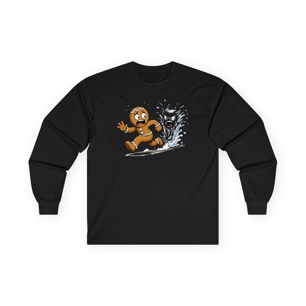 Run, Gingerbread, Run personalised long sleeve Christmas T-shirt in black