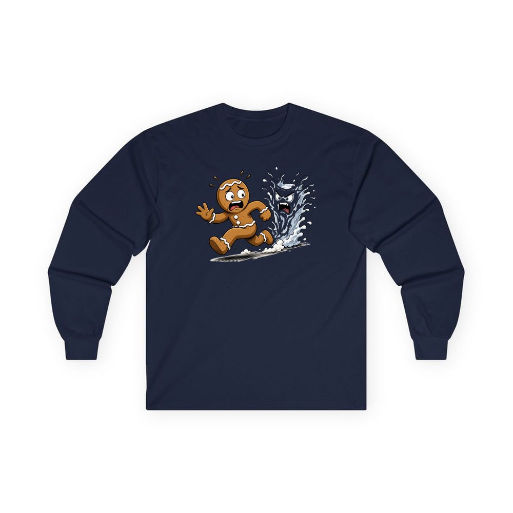 Run, Gingerbread, Run personalised long sleeve Christmas T-shirt in navy