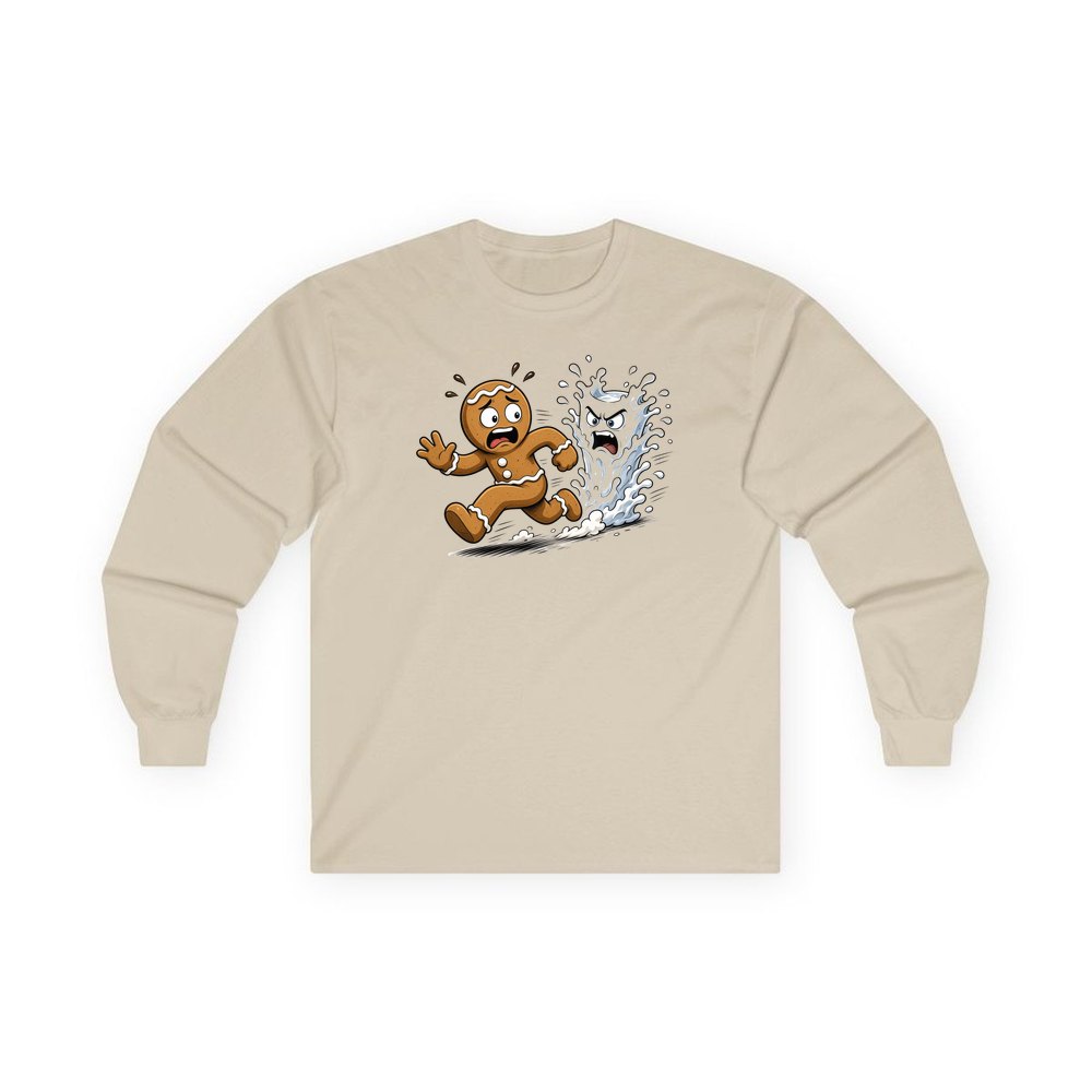 Run, Gingerbread, Run personalised long sleeve Christmas T-shirt in sand