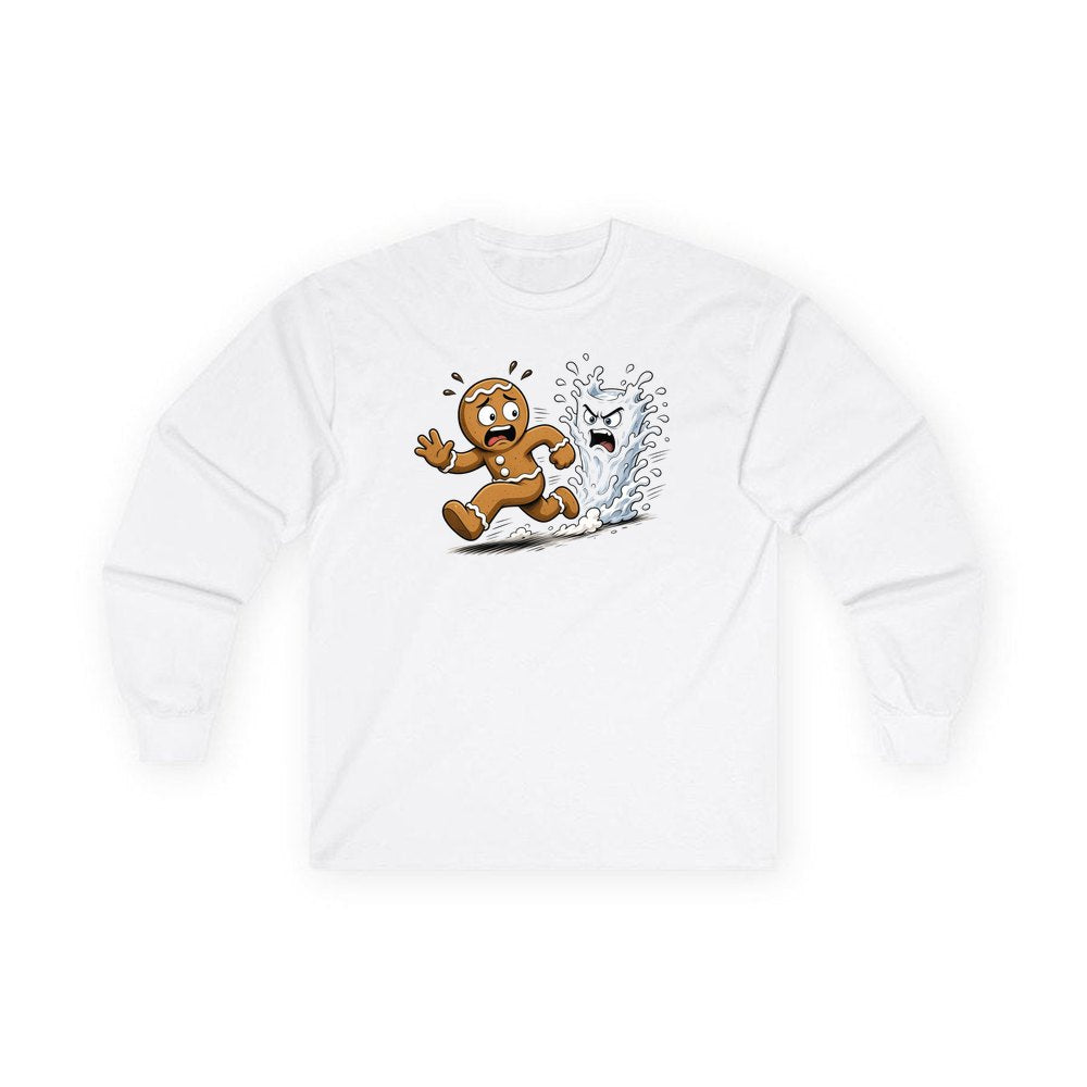 Run, Gingerbread, Run personalised long sleeve Christmas T-shirt in white