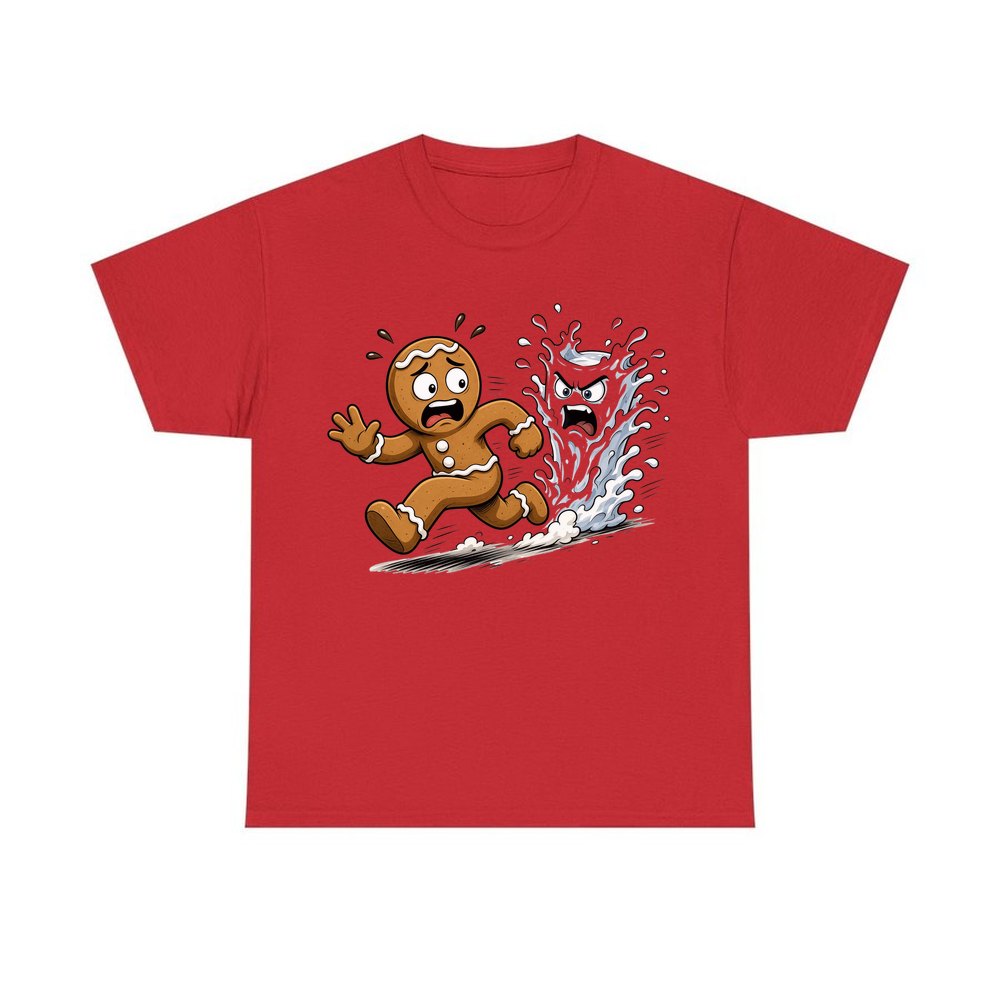 Run, Gingerbread, Run personalised Christmas T-shirt in red
