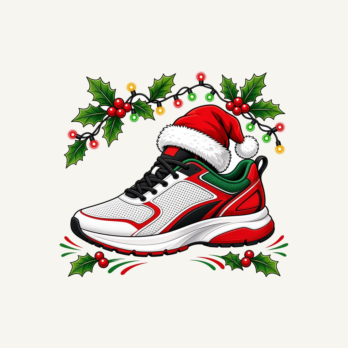 Running Shoe In Santa Hat Personalised Kids Tee and Baby Bodysuit