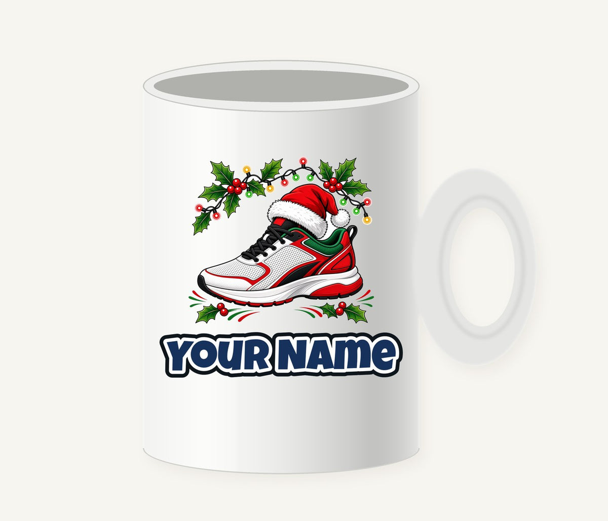 Running Shoe In Santa Hat Personalised Christmas Mug