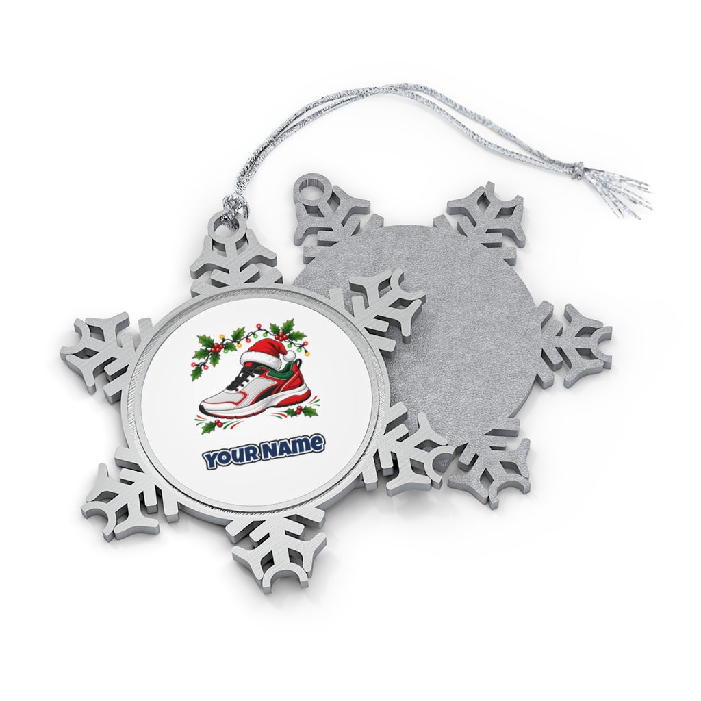 Running Shoe In Santa Hat Personalised Pewter Christmas Ornament