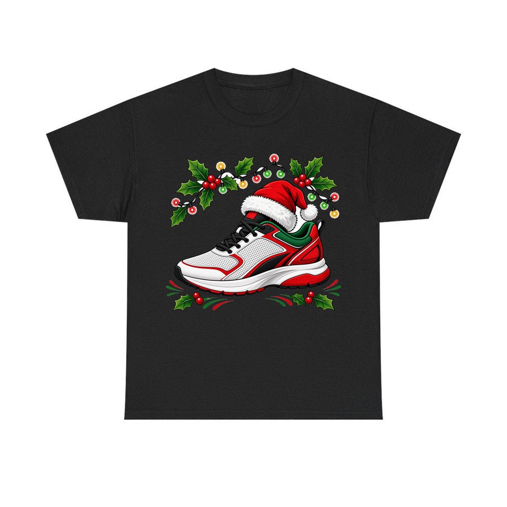 Running Shoe In Santa Hat personalised Christmas T-shirt in black