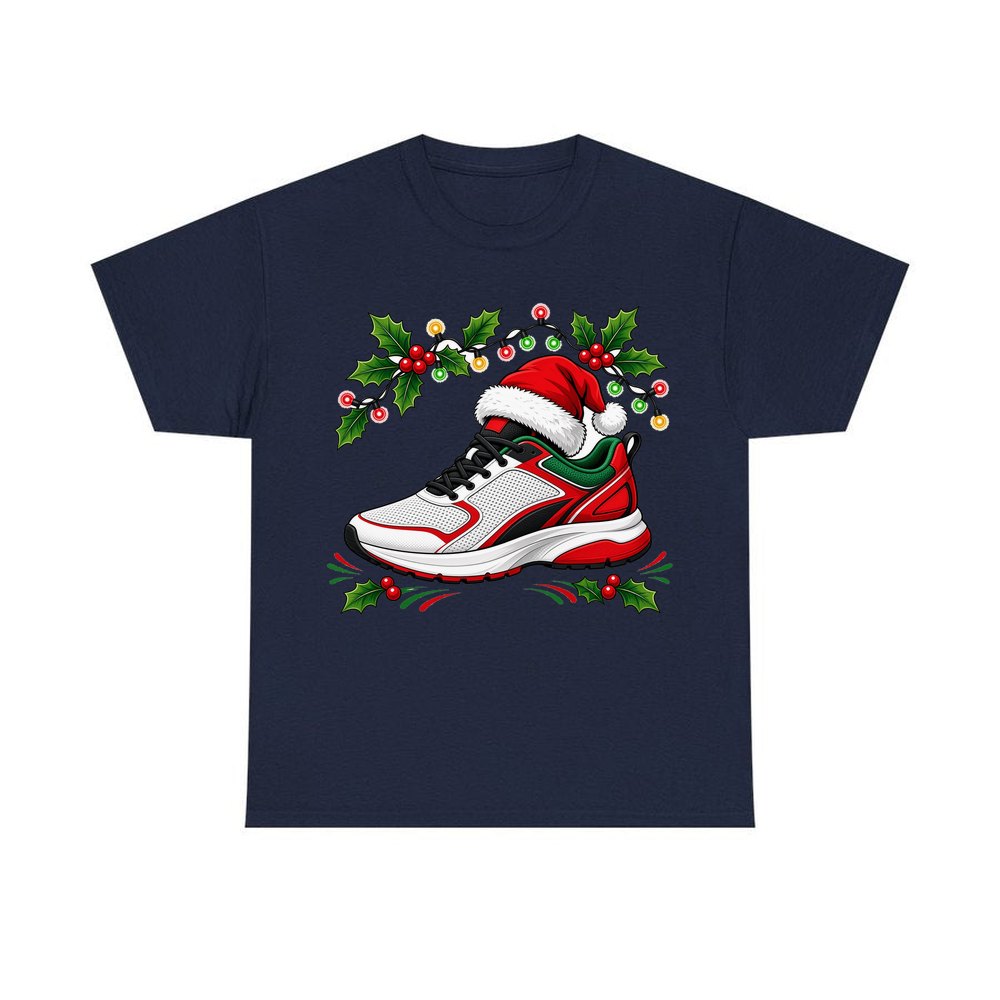 Running Shoe In Santa Hat personalised Christmas T-shirt in navy