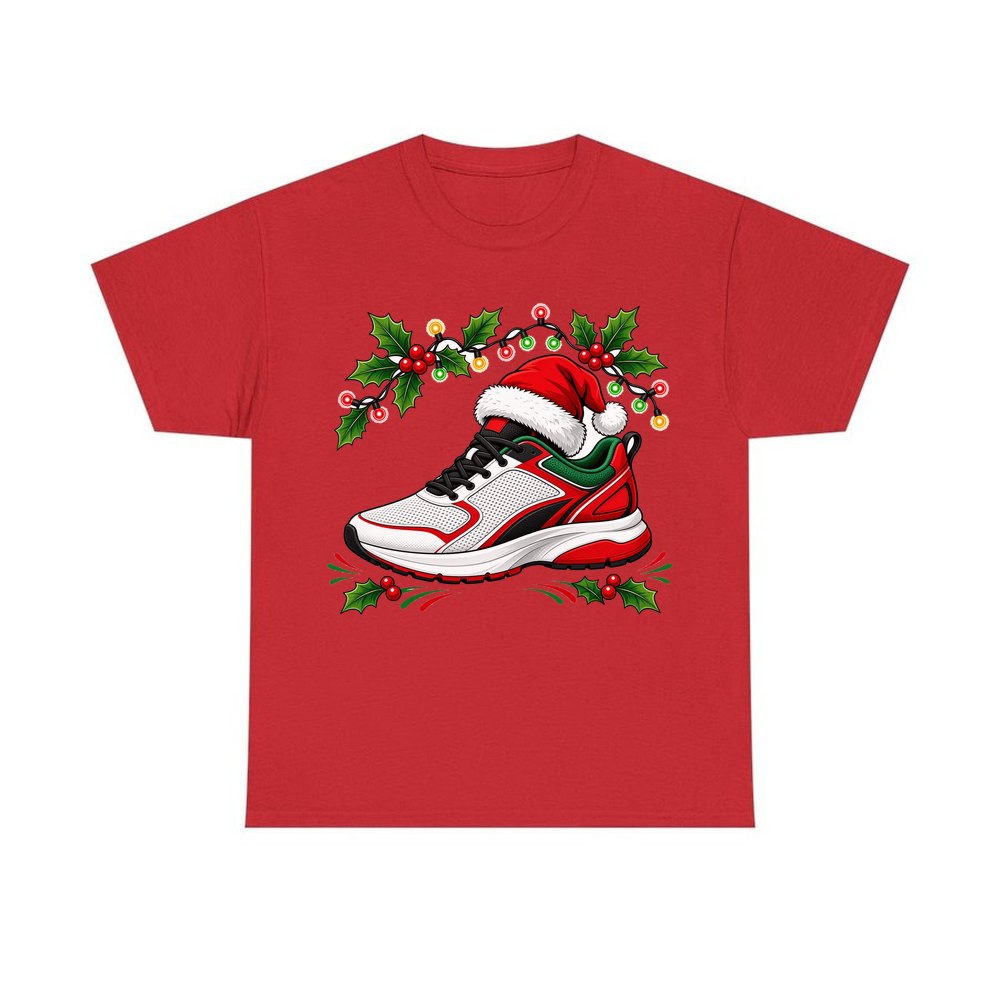 Running Shoe In Santa Hat personalised Christmas T-shirt in red