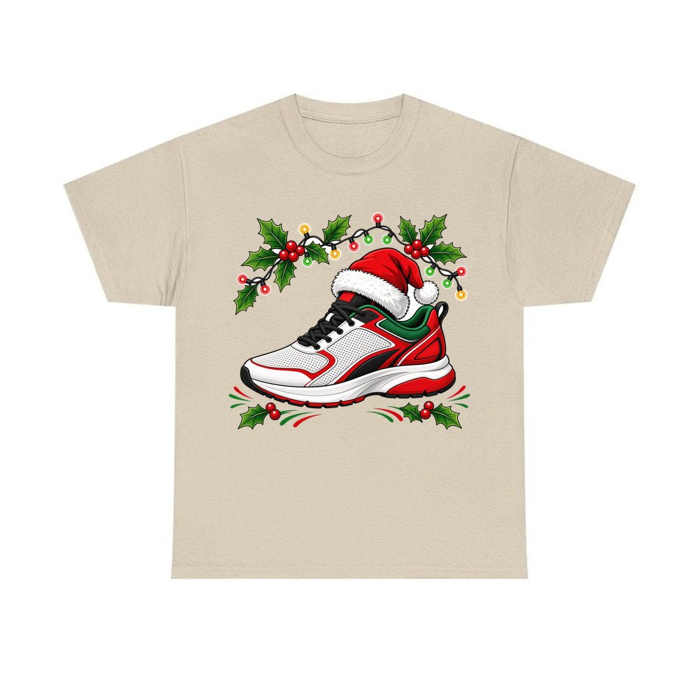 Running Shoe In Santa Hat personalised Christmas T-shirt in sand
