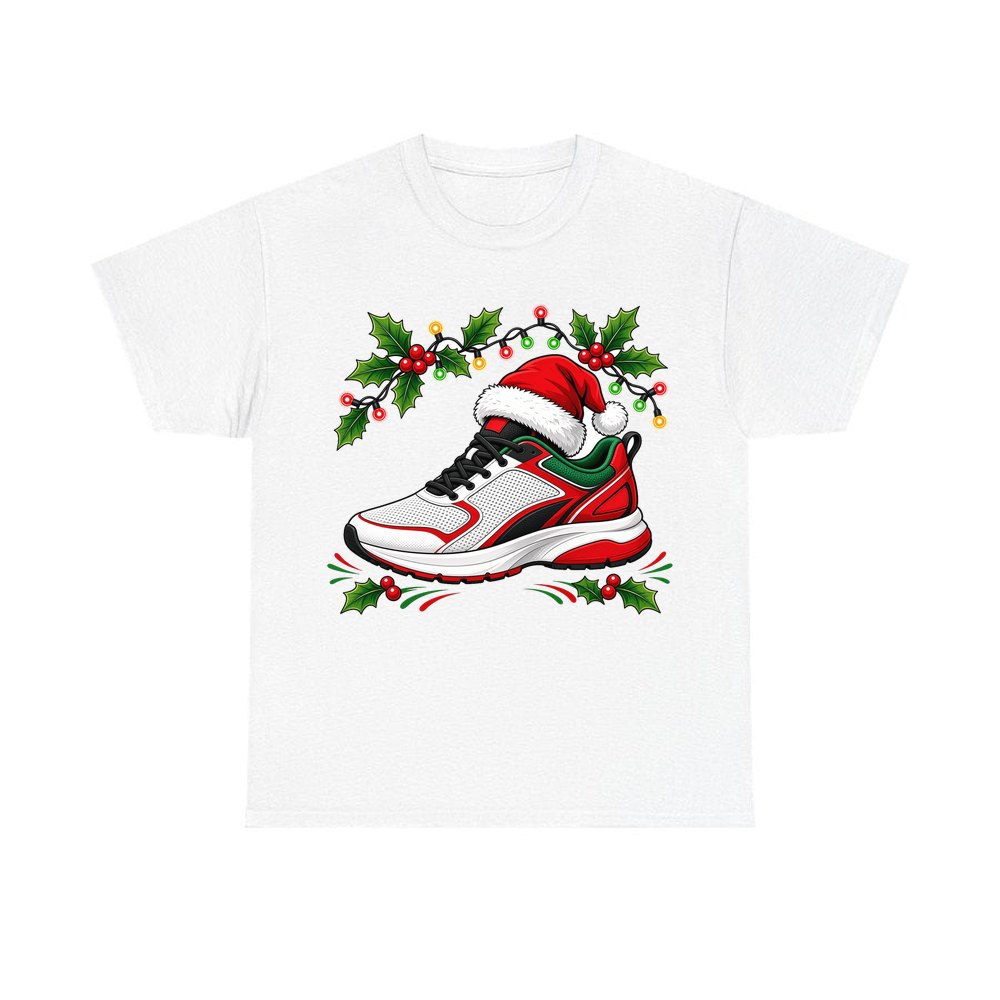 Running Shoe In Santa Hat personalised Christmas T-shirt in white