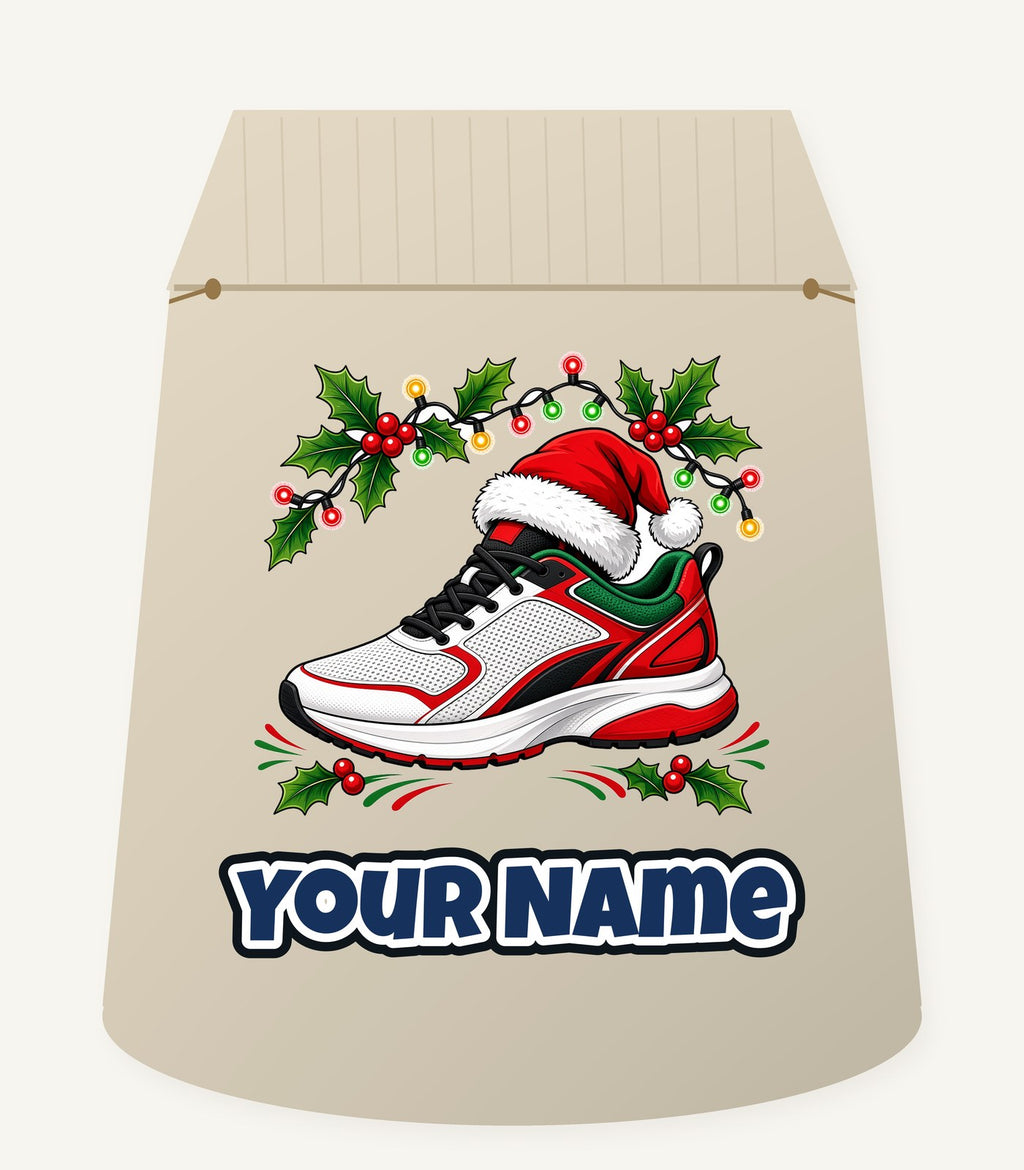 Running Shoe In Santa Hat Personalised Santa Sack