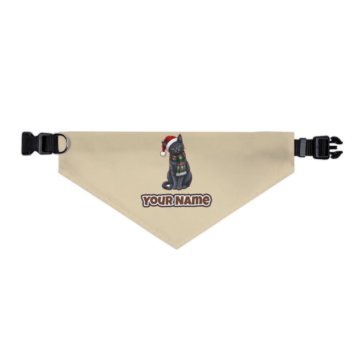 Russian Blue personalised Christmas pet bandana in beige, collar with buckle