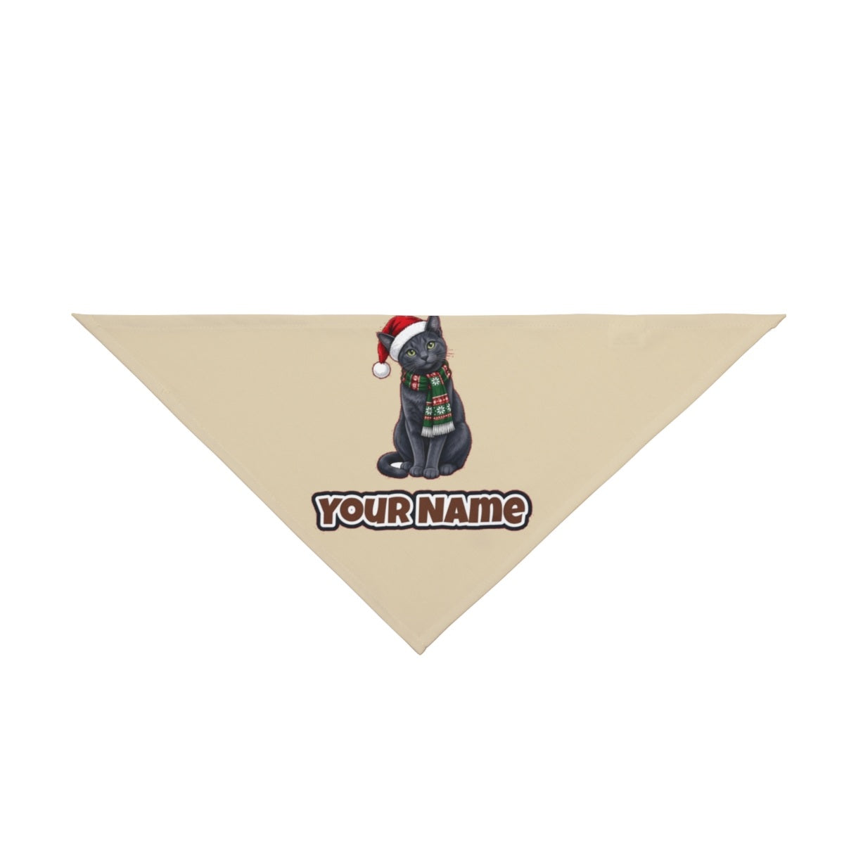 Russian Blue personalised Christmas pet bandana in beige, tie-on style