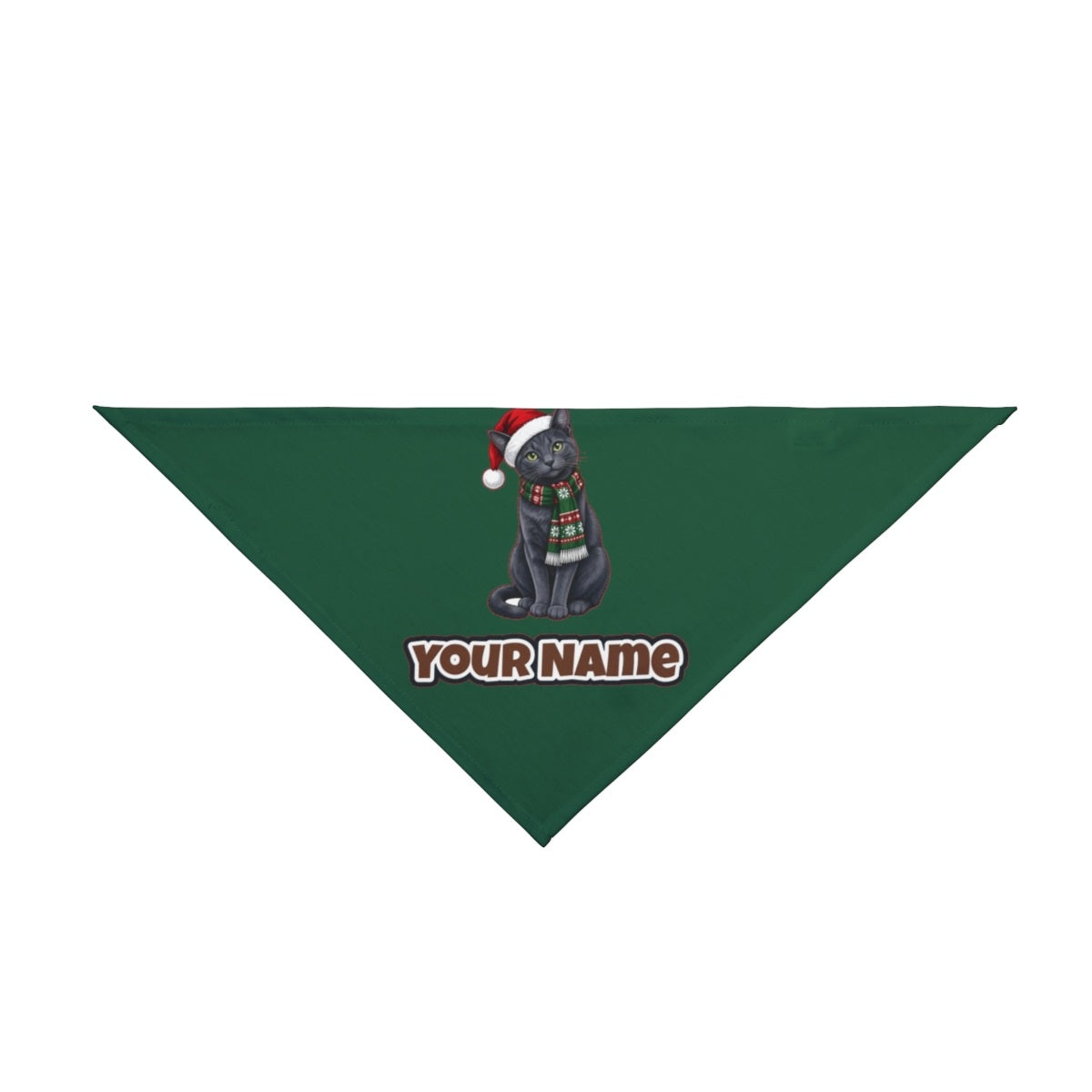 Russian Blue personalised Christmas pet bandana in green, tie-on style
