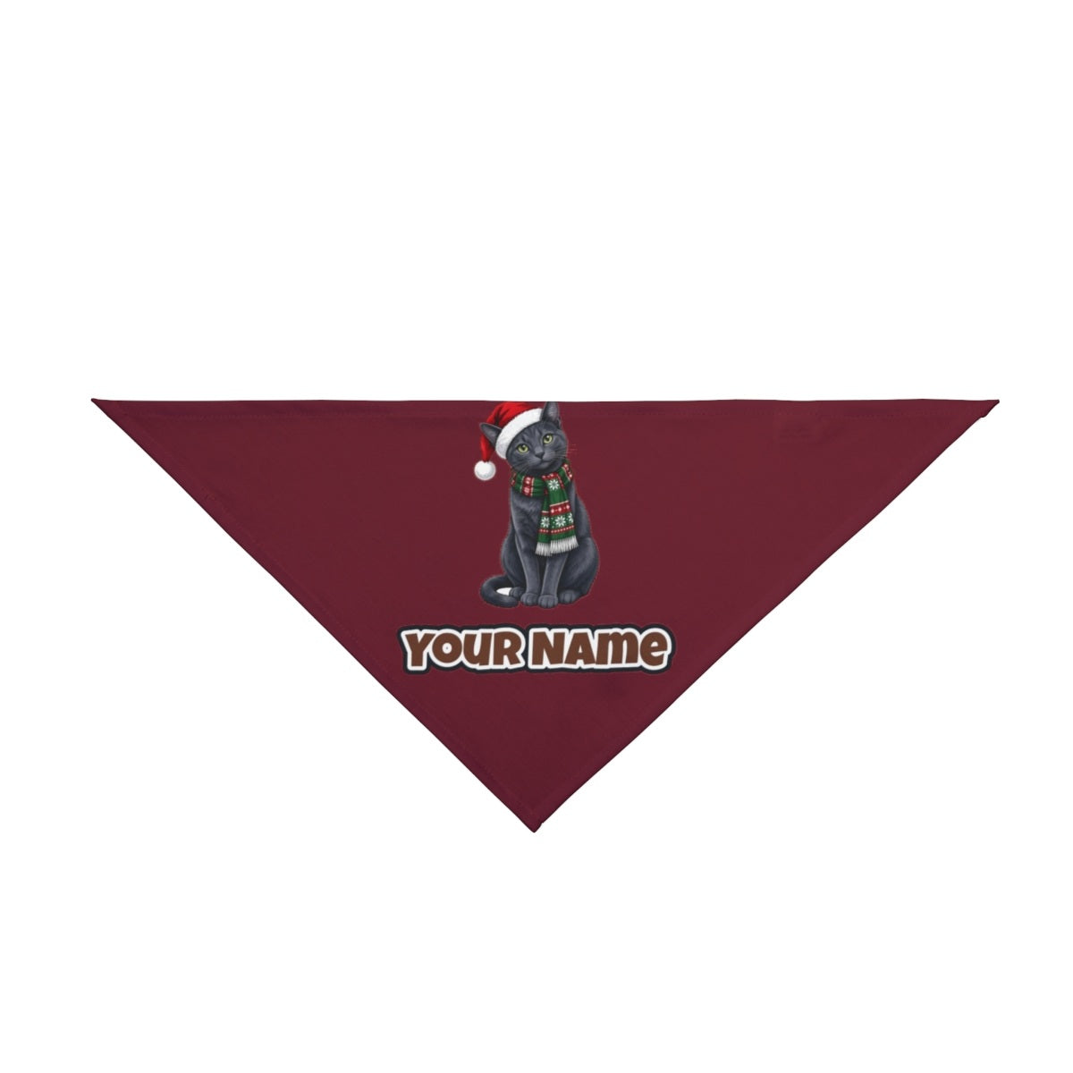 Russian Blue personalised Christmas pet bandana in maroon, tie-on style