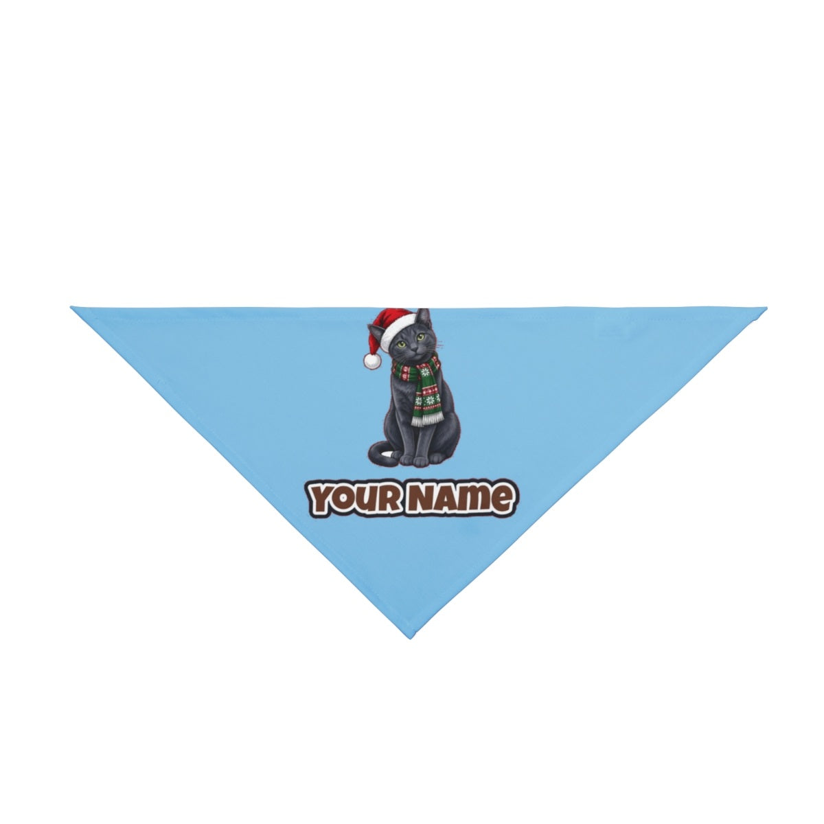 Russian Blue personalised Christmas pet bandana in sky blue, tie-on style