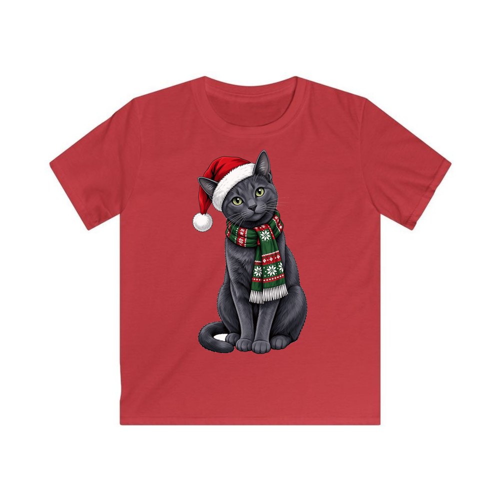 Russian Blue personalised kids Christmas tee in red