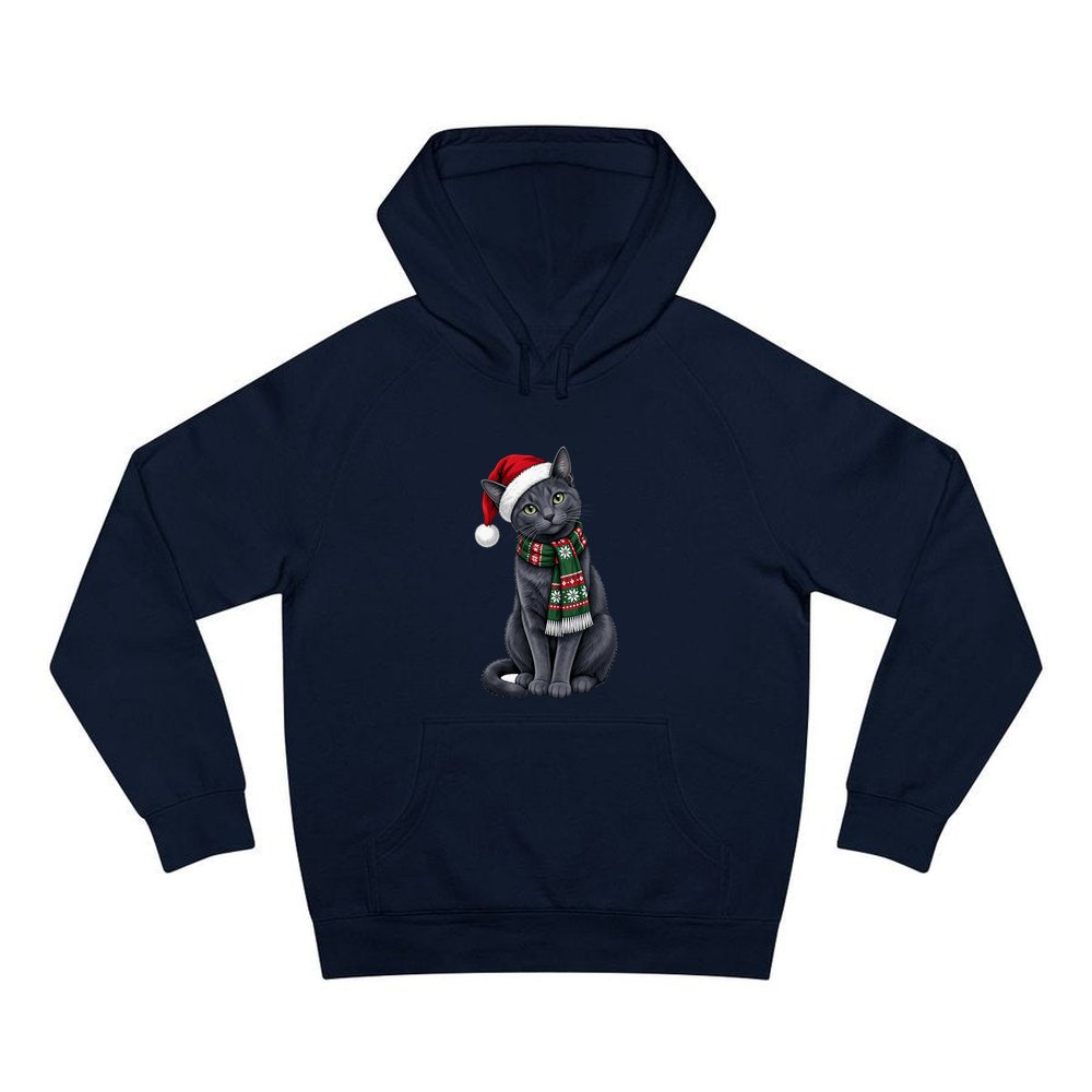 Russian Blue personalised Christmas hoodie in navy