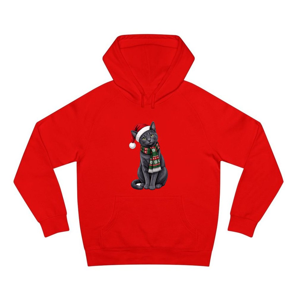 Russian Blue personalised Christmas hoodie in red