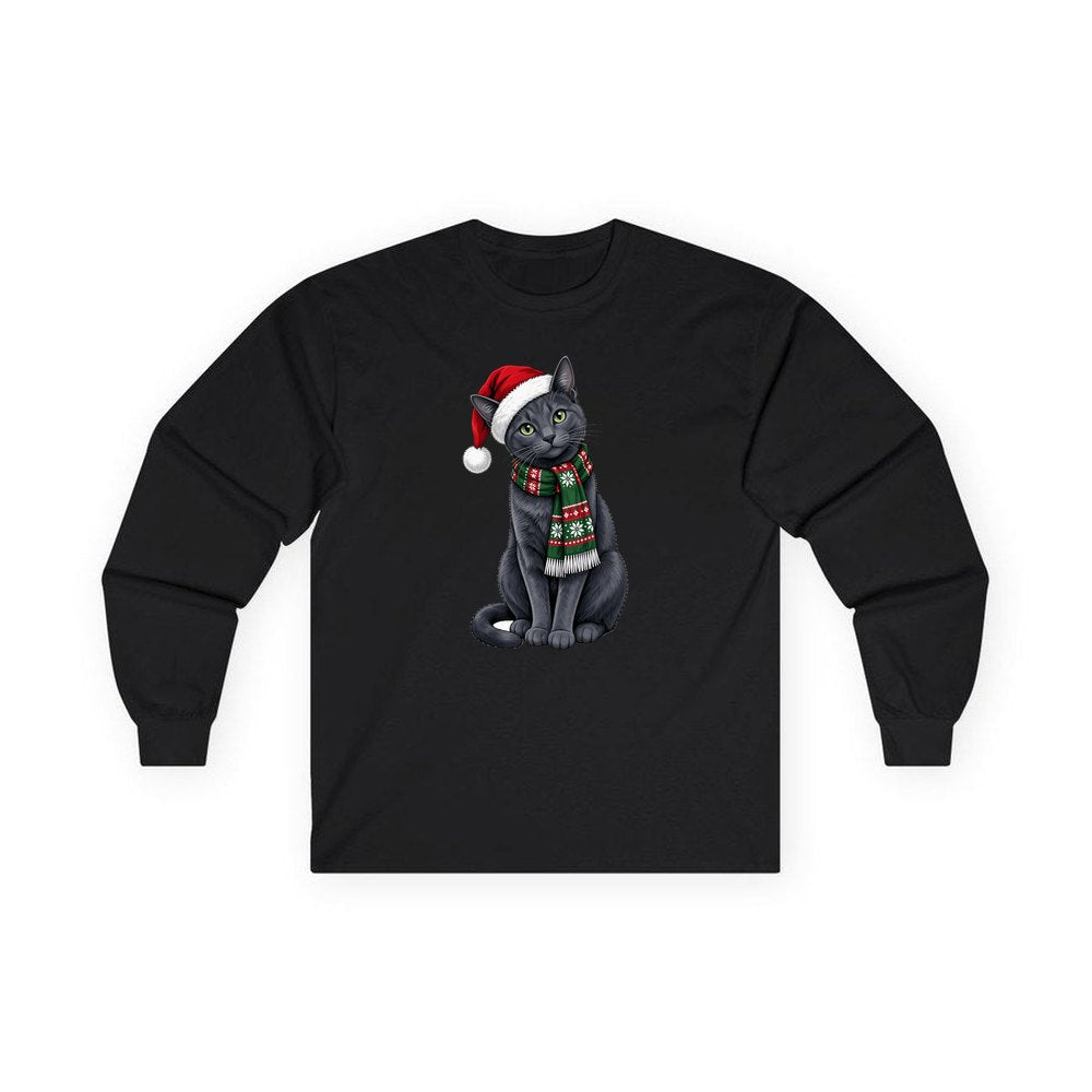 Russian Blue personalised long sleeve Christmas T-shirt in black