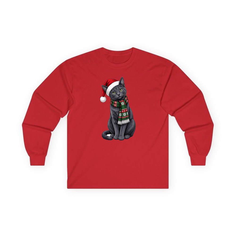 Russian Blue personalised long sleeve Christmas T-shirt in red