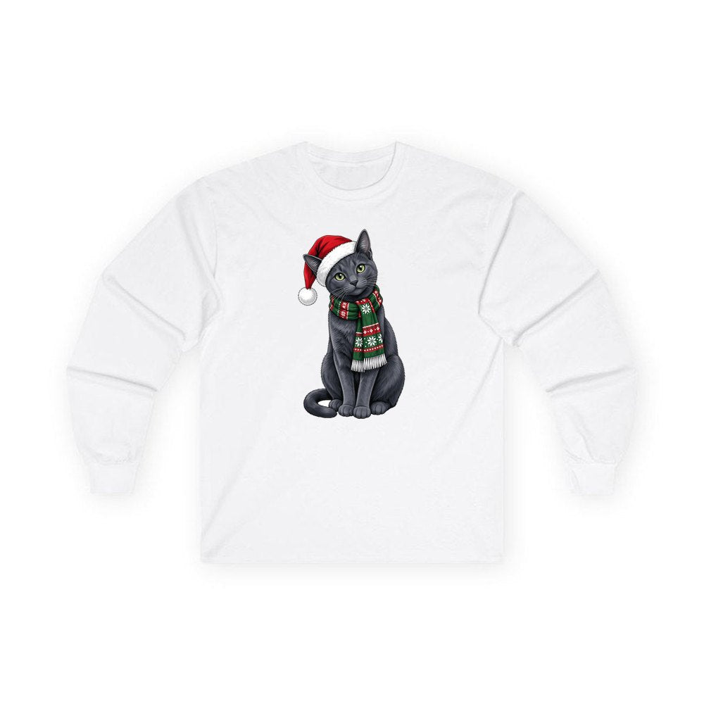 Russian Blue personalised long sleeve Christmas T-shirt in white