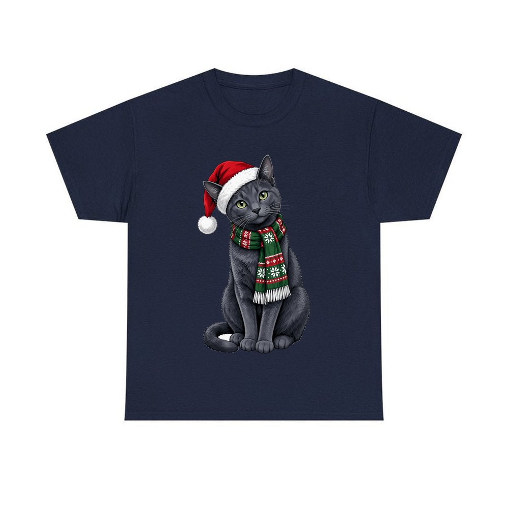 Russian Blue personalised Christmas T-shirt in navy
