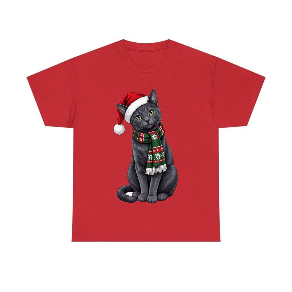 Russian Blue personalised Christmas T-shirt in red