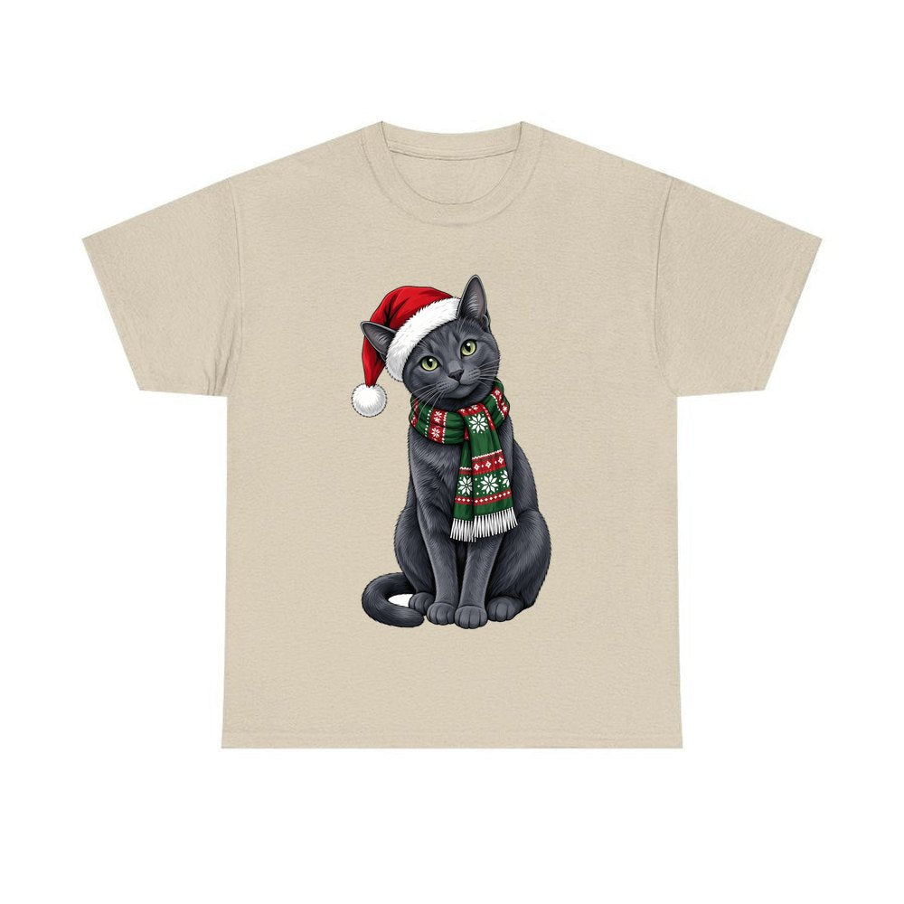 Russian Blue personalised Christmas T-shirt in sand