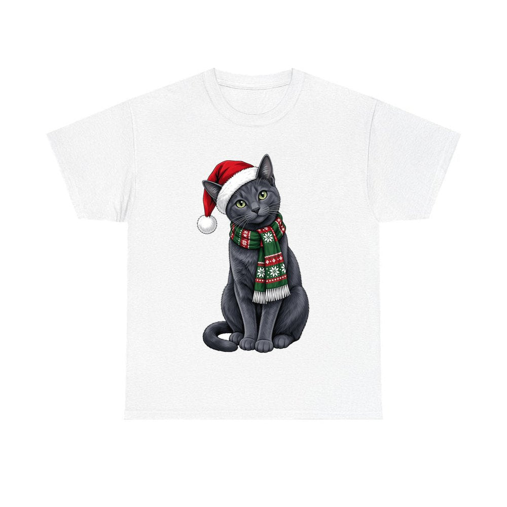 Russian Blue personalised Christmas T-shirt in white