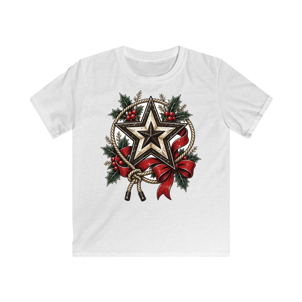 Rustic Barn Star And Rope personalised kids Christmas tee in white