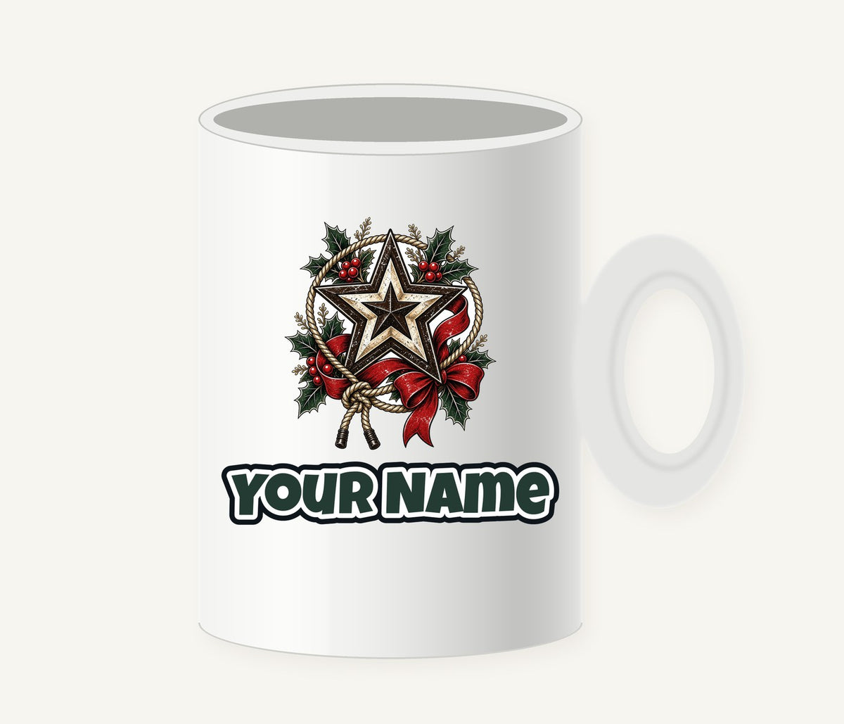 Rustic Barn Star And Rope Personalised Christmas Mug