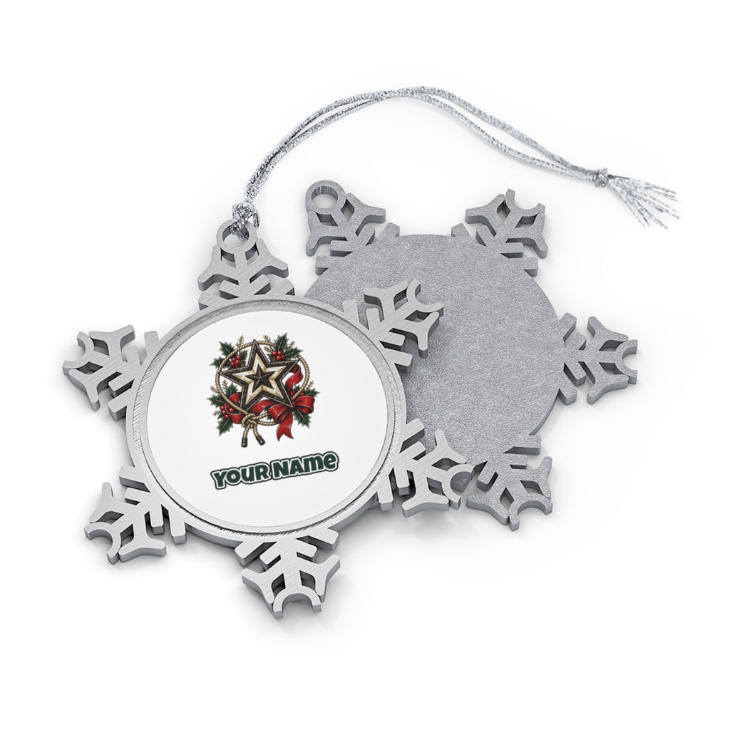 Rustic Barn Star And Rope Personalised Pewter Christmas Ornament