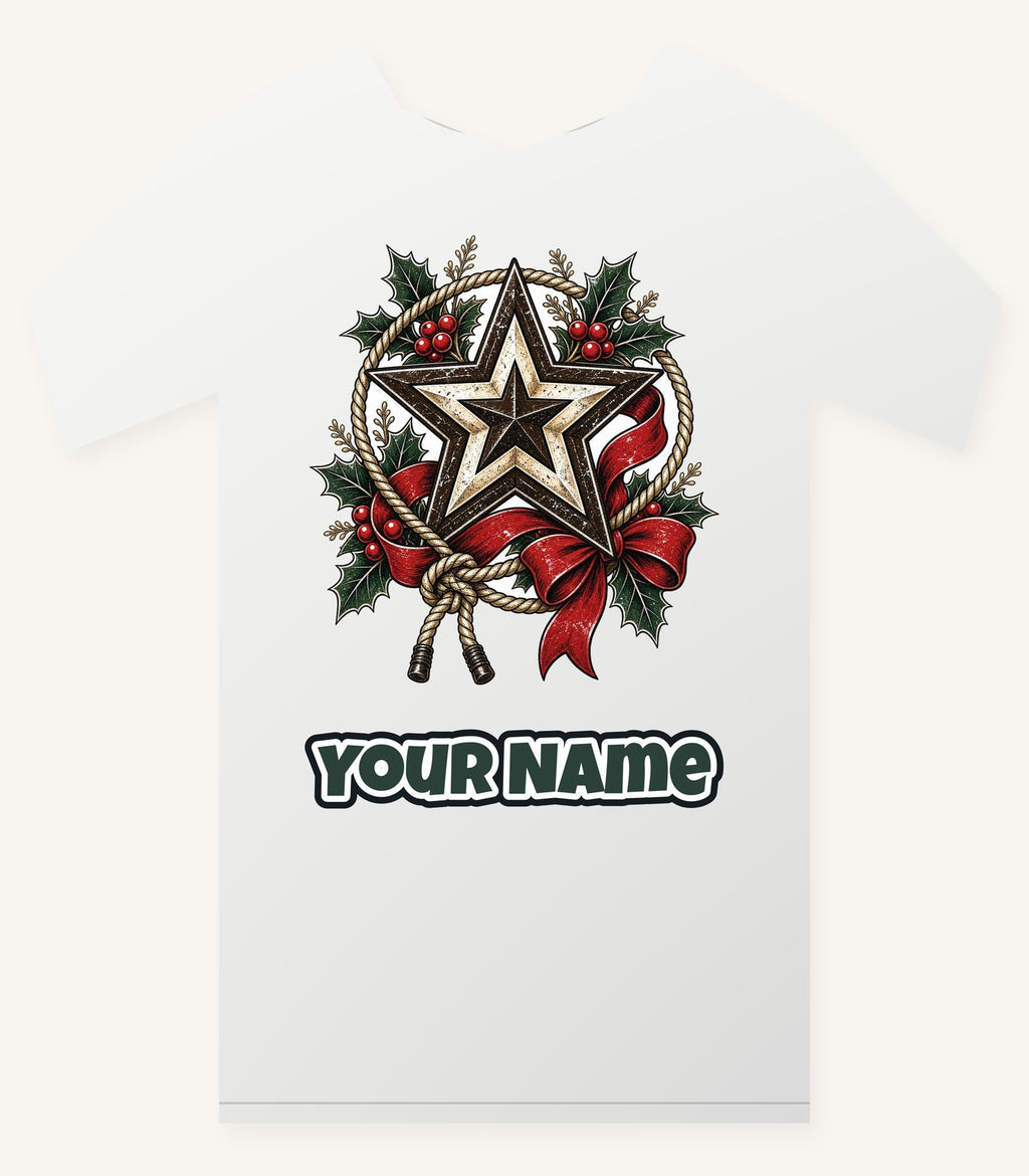 Rustic Barn Star And Rope Personalised Christmas T-Shirt and Hoodie