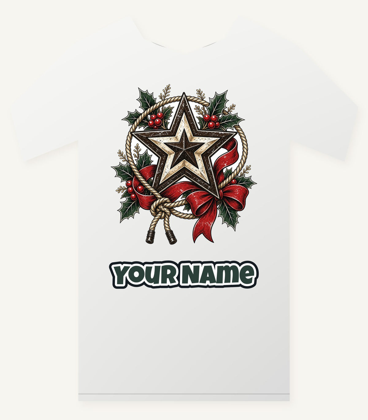 Rustic Barn Star And Rope Personalised Christmas T-Shirt and Hoodie