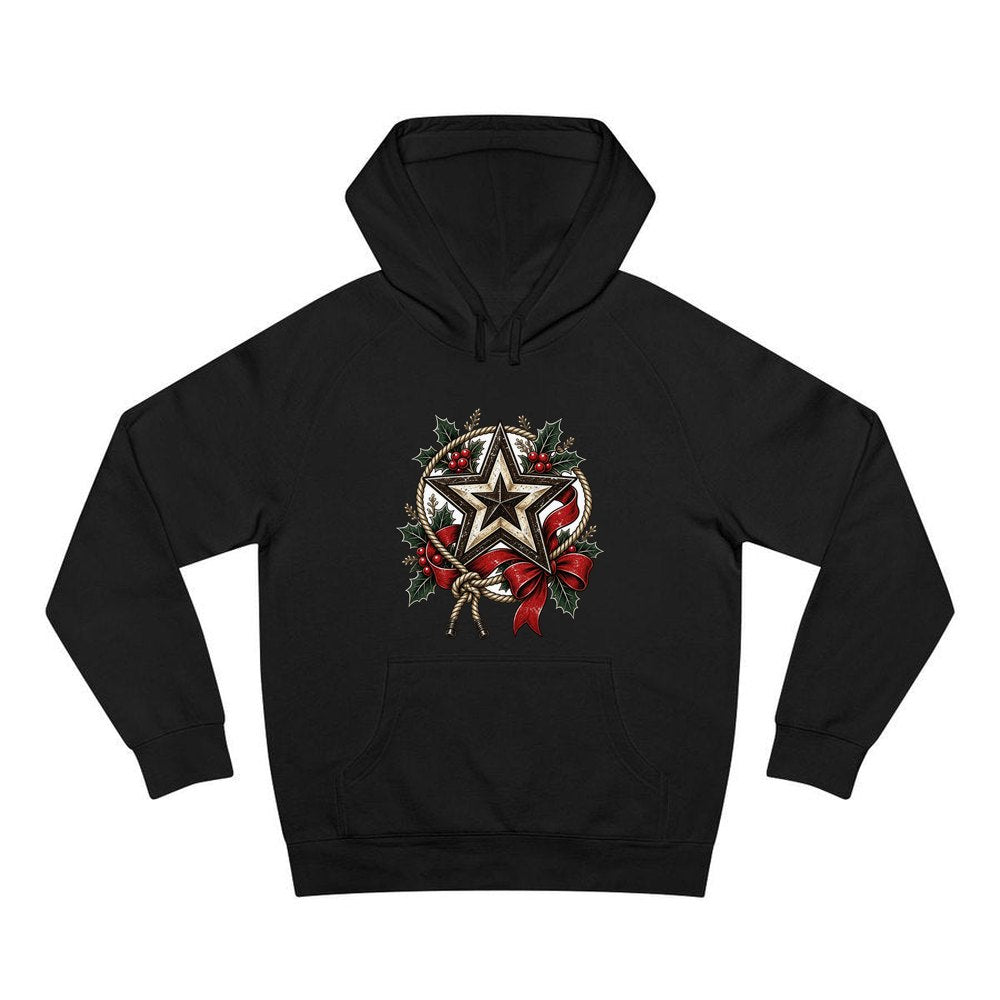 Rustic Barn Star And Rope personalised Christmas hoodie in black