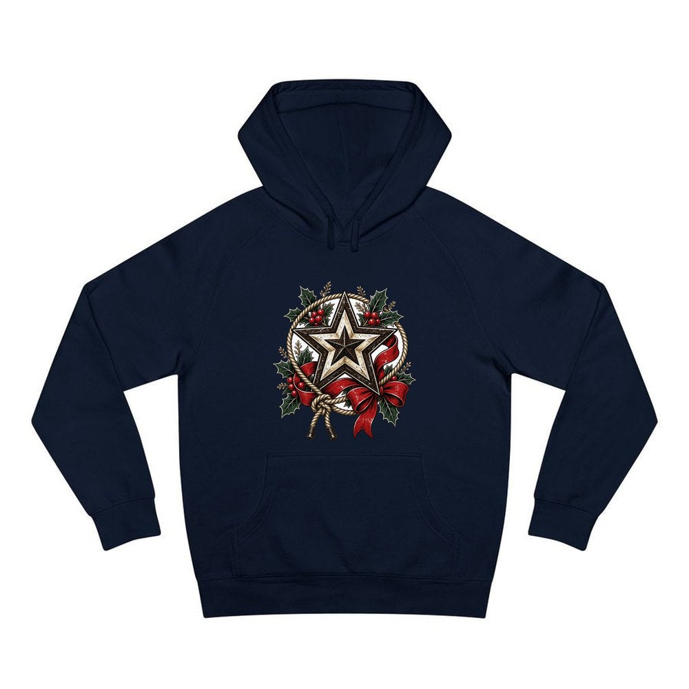 Rustic Barn Star And Rope personalised Christmas hoodie in navy