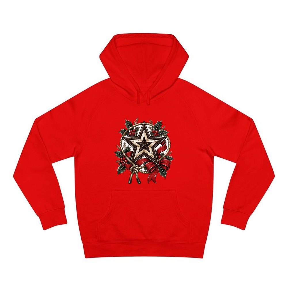 Rustic Barn Star And Rope personalised Christmas hoodie in red