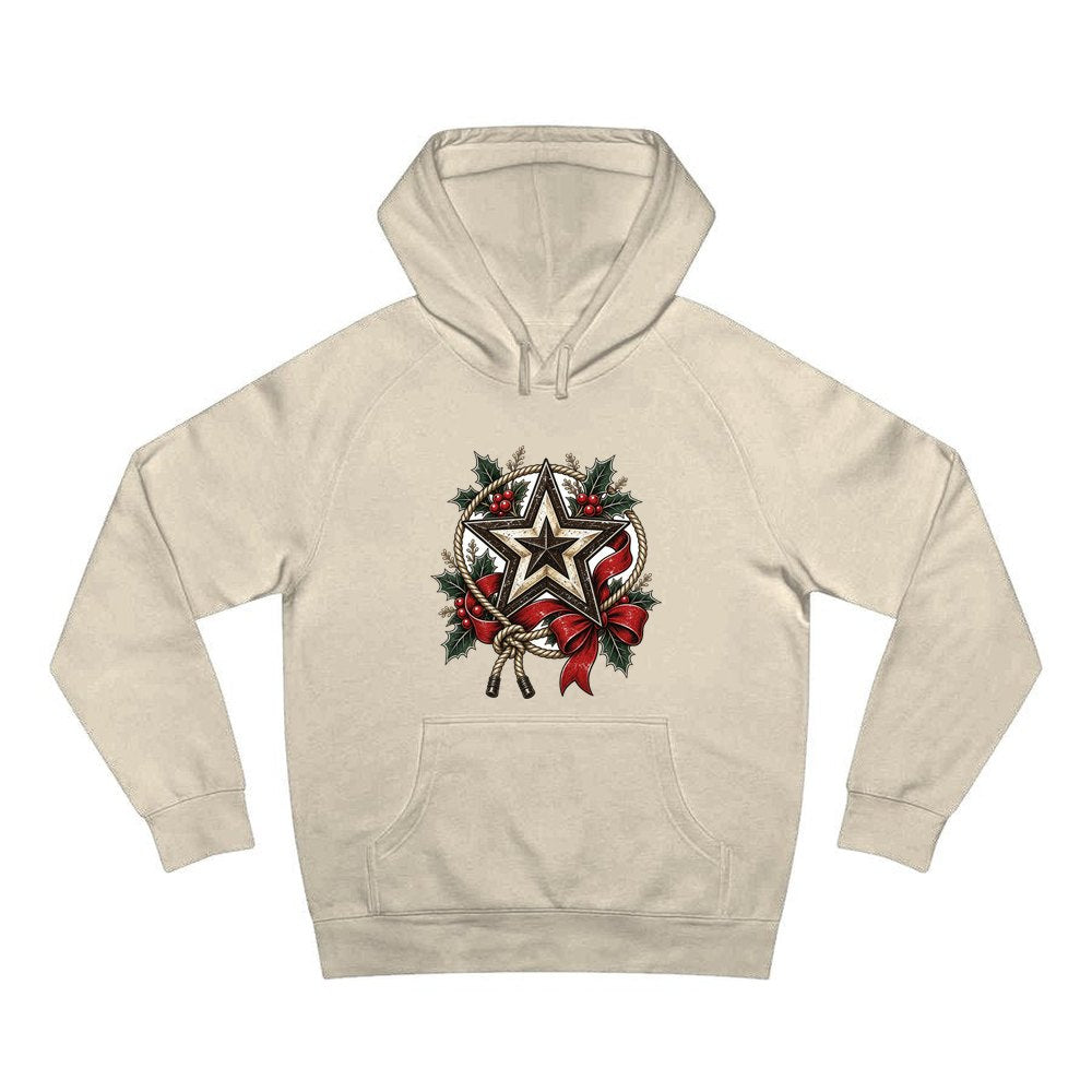 Rustic Barn Star And Rope personalised Christmas hoodie in sand