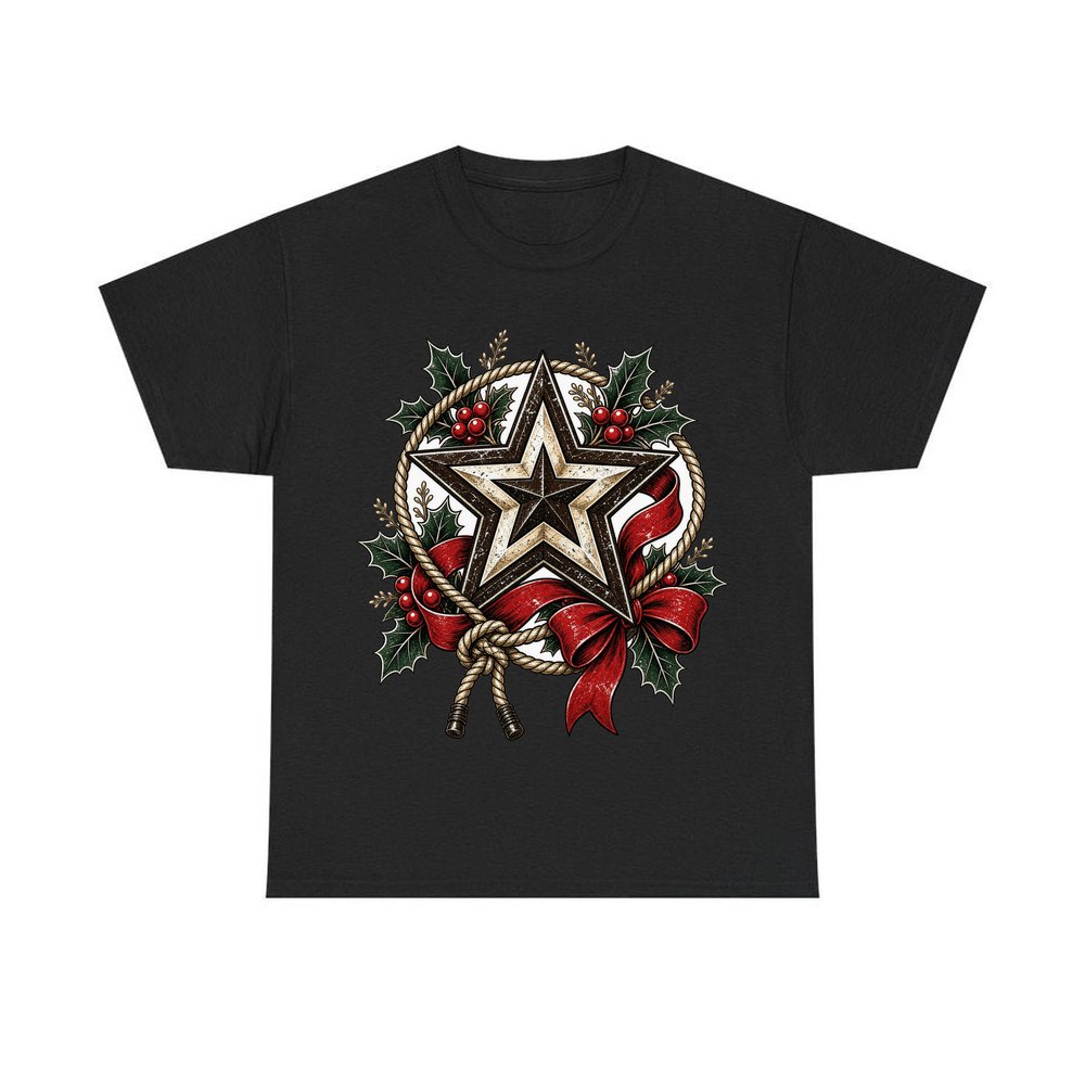 Rustic Barn Star And Rope personalised Christmas T-shirt in black