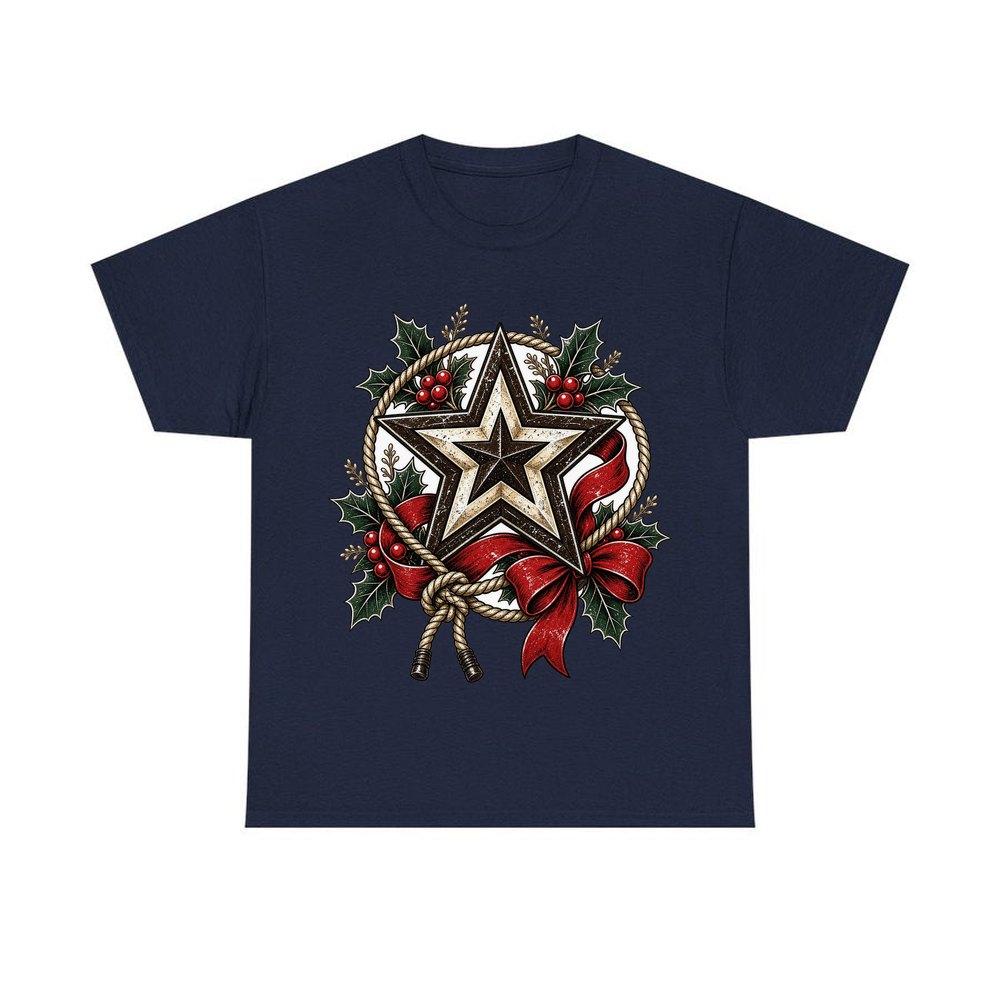 Rustic Barn Star And Rope personalised Christmas T-shirt in navy