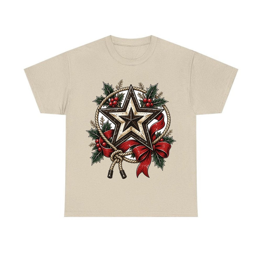 Rustic Barn Star And Rope personalised Christmas T-shirt in sand