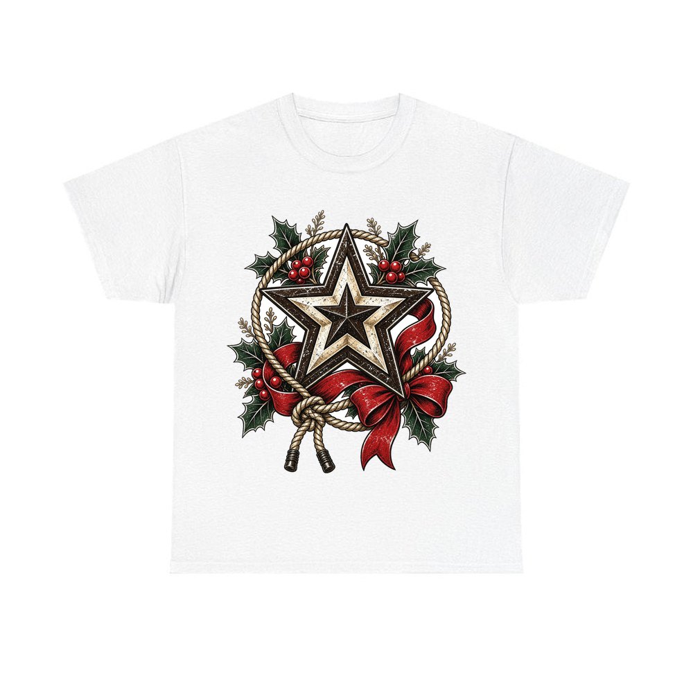 Rustic Barn Star And Rope personalised Christmas T-shirt in white